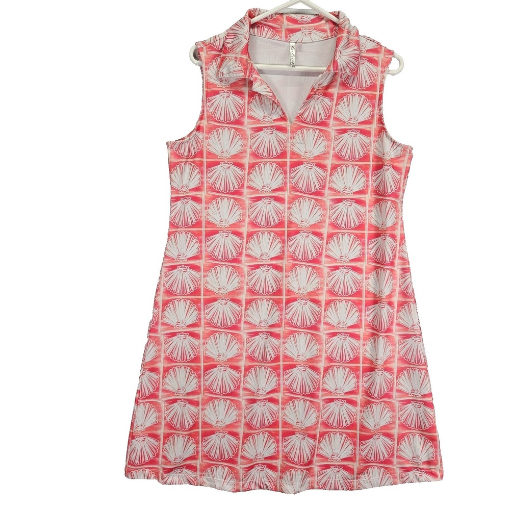 Lulu B Tank Sleeveless Seashell Coral Dress Size M UPF Resort Coastal Stretch